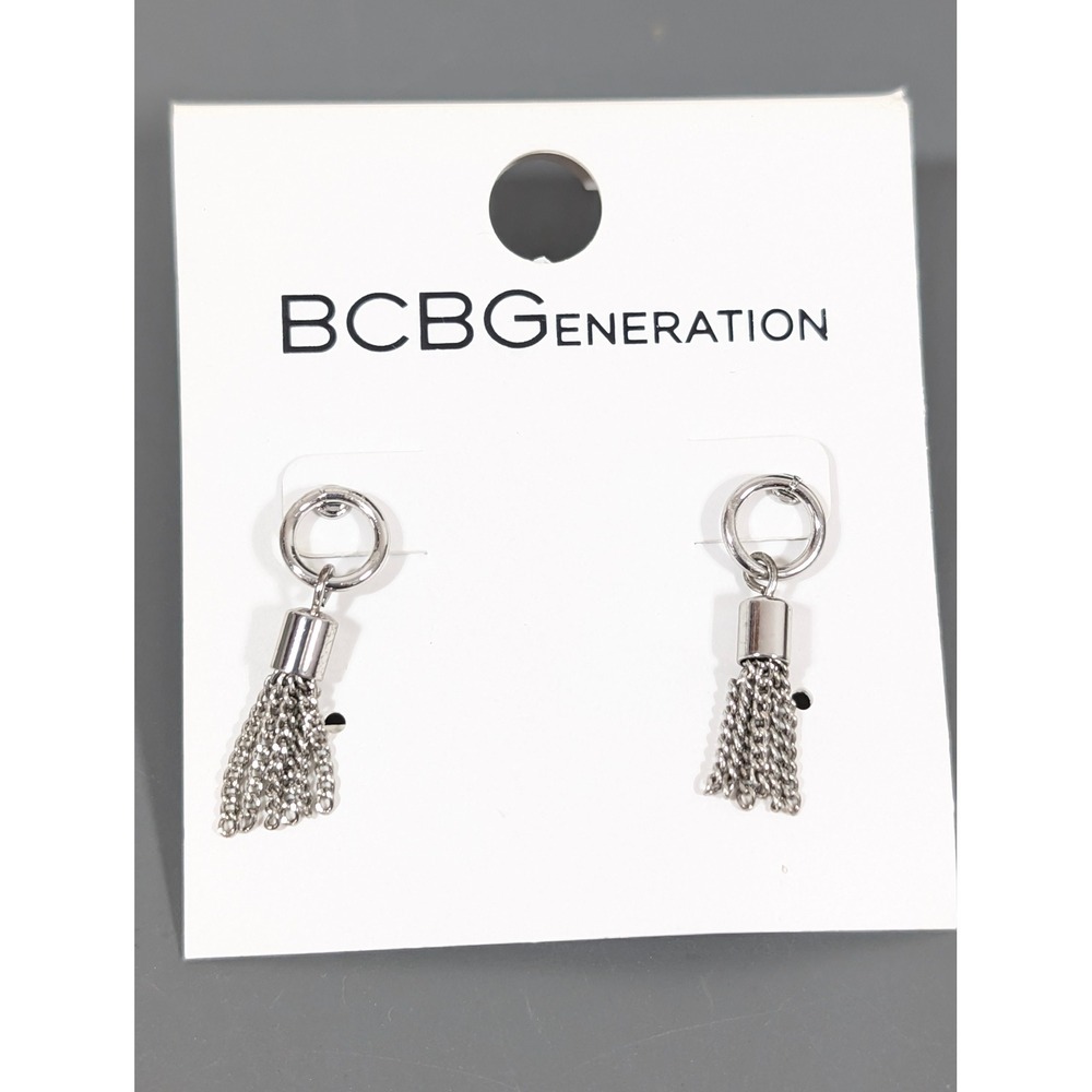 BCBGeneration Silver Tone Circle Chain Tassel Dainty‎ Drop Earrings Pierced NWT